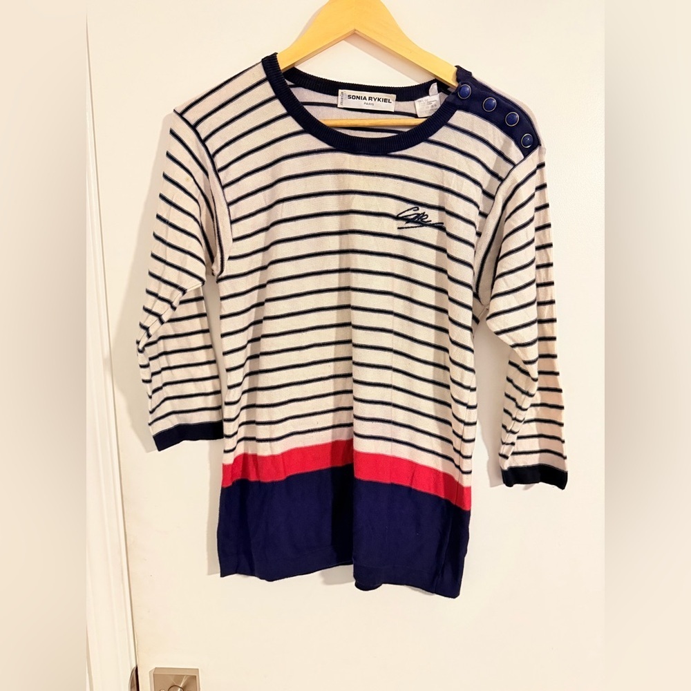 Sonia Rykiel Paris Navy and Red Striped Long Sleeve Tee